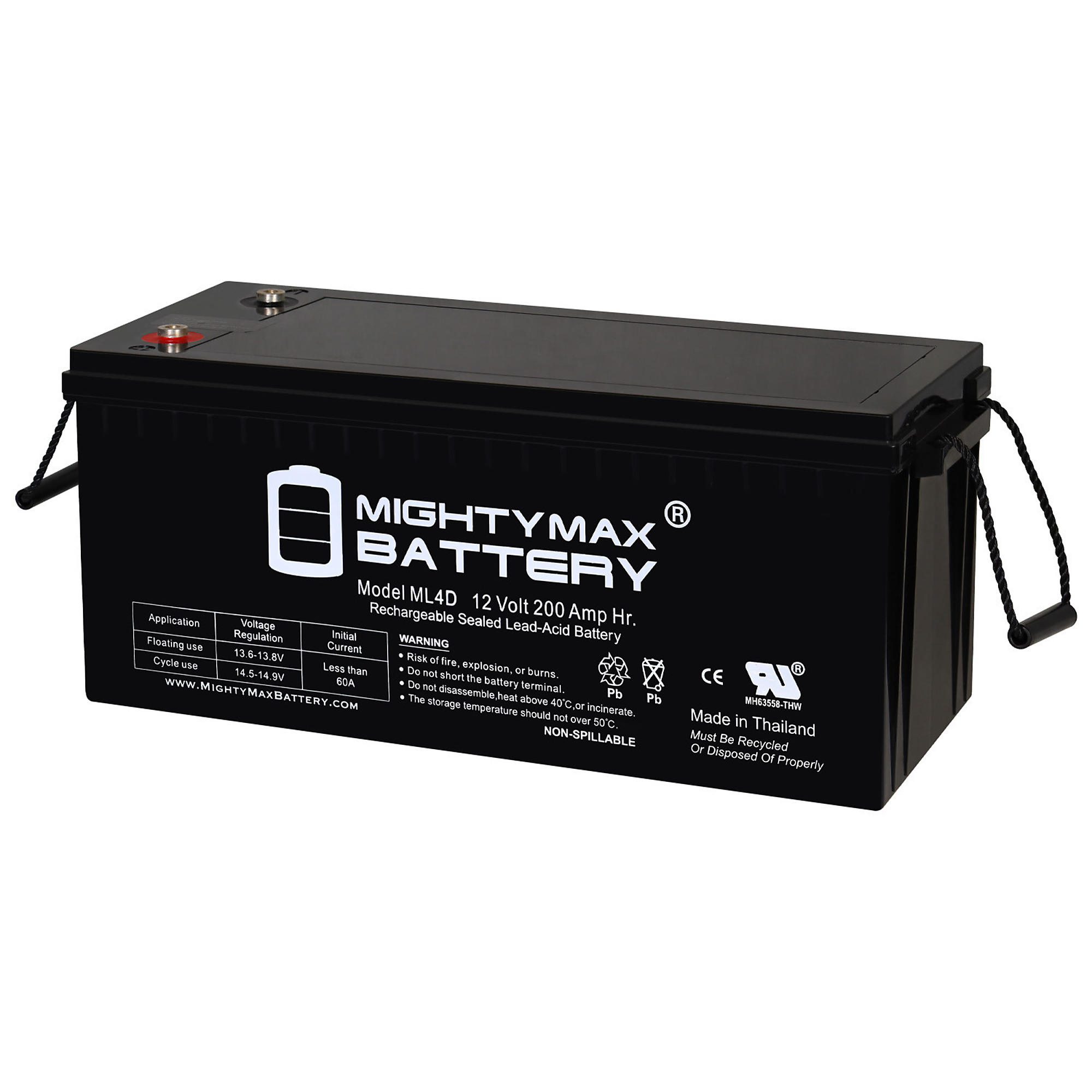 Mighty Max Battery Sealed Lead-Acid Battery — 12V, 200 Amps, AGM, 4 Pack, Model# MAX3906696